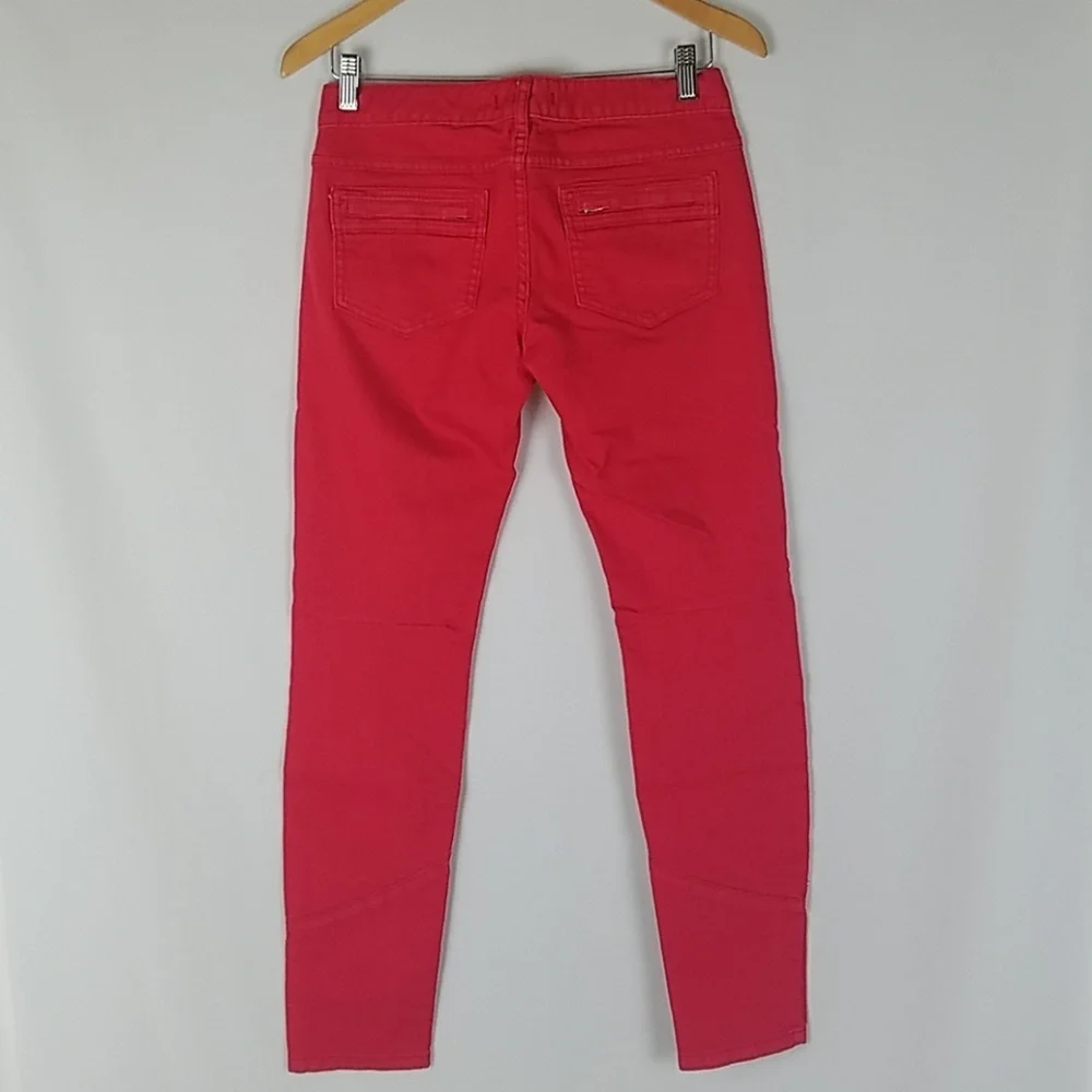 Free‎ People women 27 moto red utility skinny jeans denim minimalist Preppy
